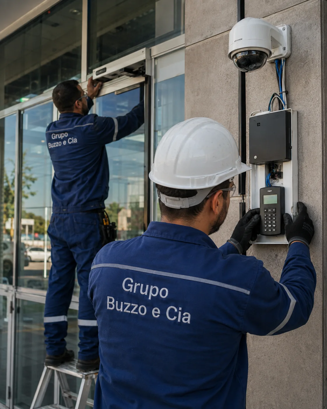 Instalação de controle de acesso e câmera em comércio